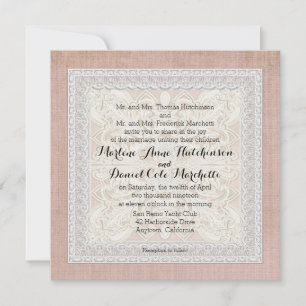Rustic Lace w Aged Vintage Linen Country Elegance Invitation