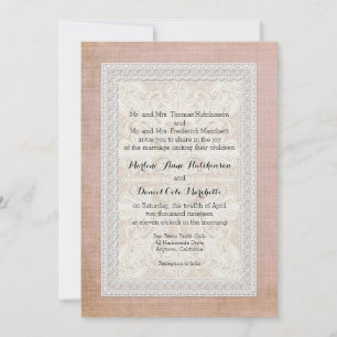 Rustic Lace w Aged Vintage Linen Country Elegance Invitation