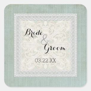 Rustic Lace w Aged Vintage Linen Country Elegance Square Sticker
