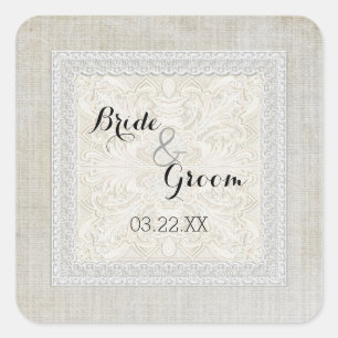 Rustic Lace w Aged Vintage Linen Country Elegance Square Sticker
