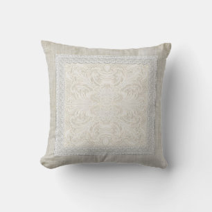 Rustic Lace w Aged Vintage Linen Country Elegance Throw Pillow