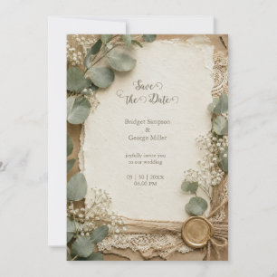 Rustic Lace Wax Seal Eucalyptus Wedding Invitation