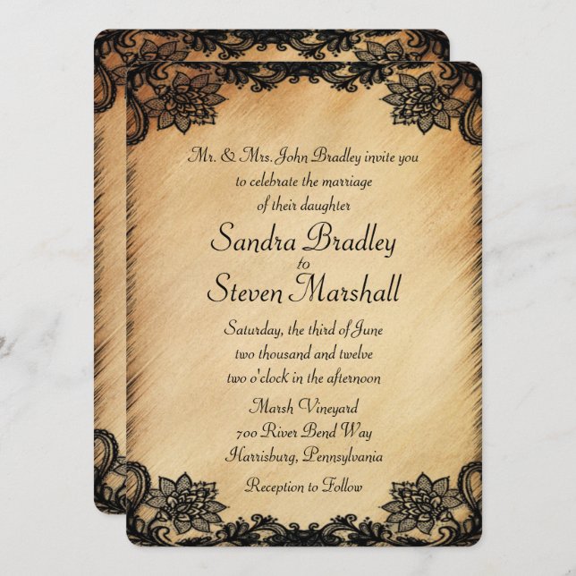 Rustic Lace Wedding Invitation (Front/Back)