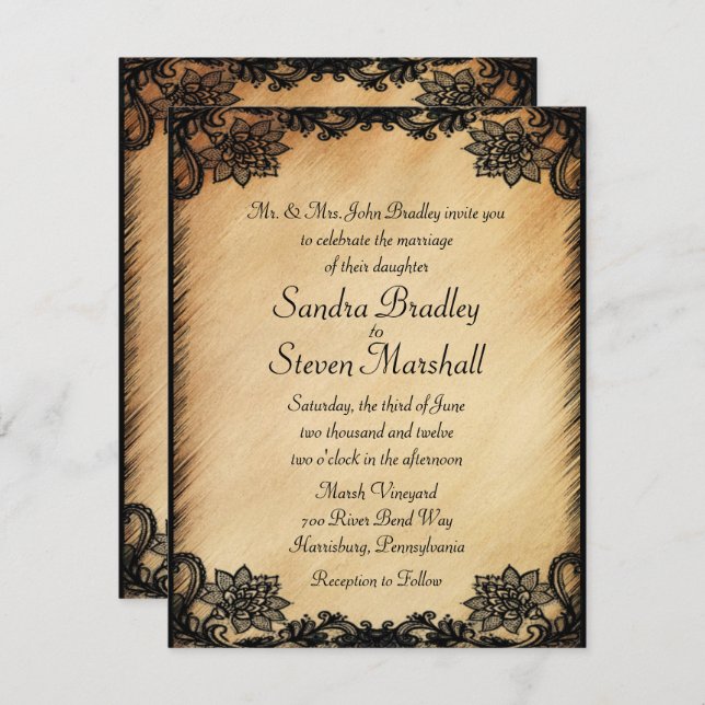Rustic Lace Wedding Invitation (Front/Back)