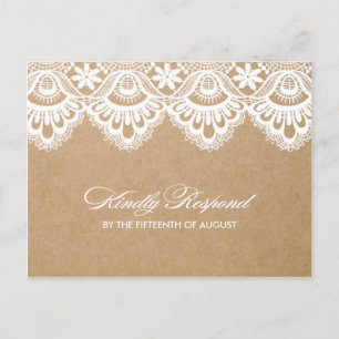 RUSTIC LACE WEDDING RSVP POST CARD