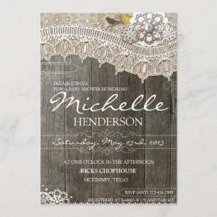 Rustic Lace Wood Baby Shower Invitation