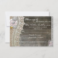 Rustic Lace Wood Floral Wedding Reception RSVP