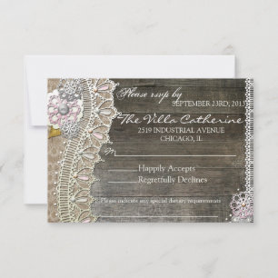 Rustic Lace Wood Floral Wedding Reception RSVP Card