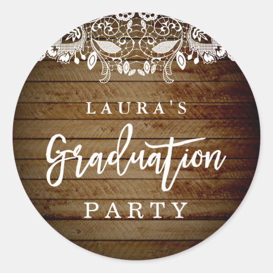 Rustic Lace Wood Graduation Party Sticker