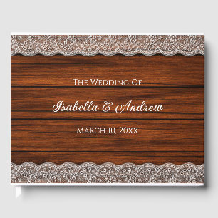 Rustic Lace Wood Pattern Wedding Guest Book