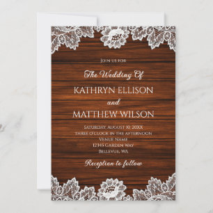 Rustic Lace Wood Pattern Wedding Invitation