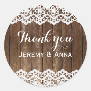 Rustic lace wood thank you wedding sticker