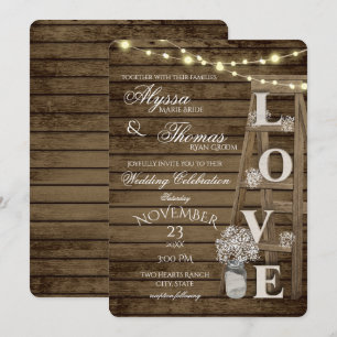 Rustic Ladder and Lights Love Wedding Invitation