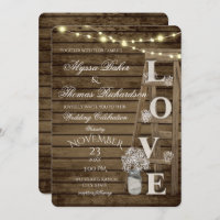 Rustic Ladder and Lights Love Wedding Invitation