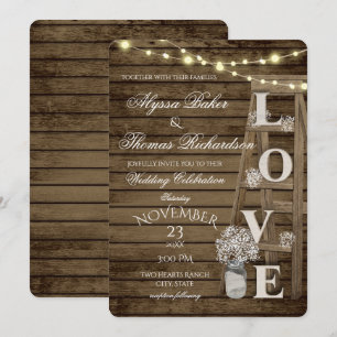 Rustic Ladder and Lights Love Wedding Invitation