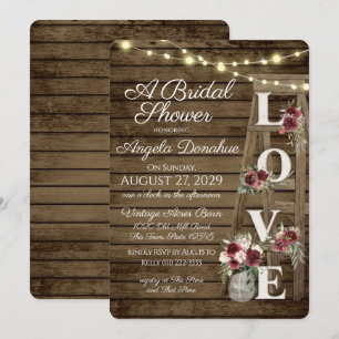 Rustic Ladder Burgundy Bridal Shower Invitation