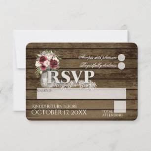 Rustic Ladder Love Burgundy Roses RSVP Wedding Card