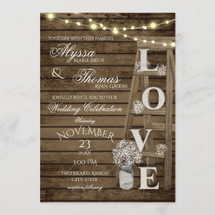 Rustic Ladder Love Wedding with details on back Invitation