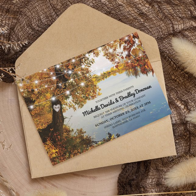 Rustic Lake Fall Tree Wedding Invitation (Creator Uploaded)