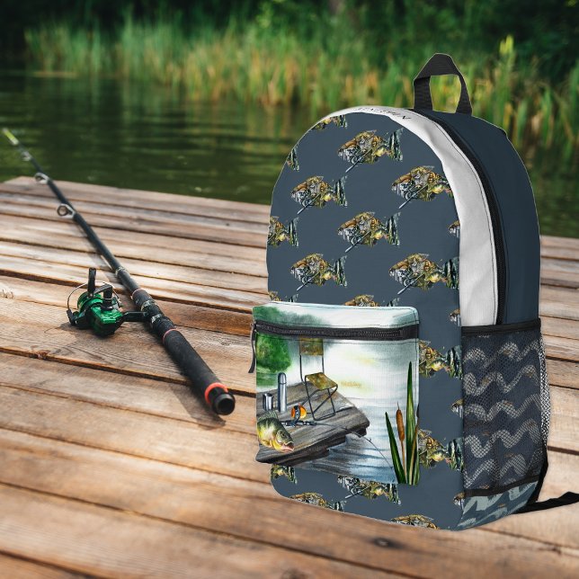 Rustic Lake Fishing | Monogram Printed Backpack (Creator Uploaded)