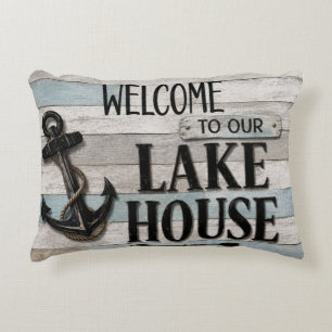 Rustic Lake House Anchor Nautical Coastal  Accent Pillow