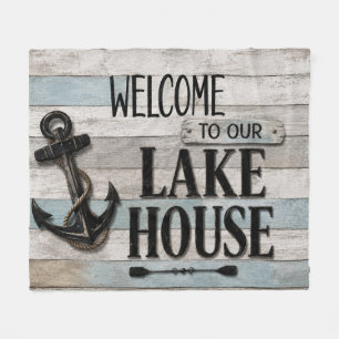 Rustic Lake House Anchor Nautical Coastal  Fleece Blanket