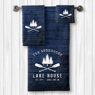 Rustic Lake House Bateau Arbres Bois Bleu Imprimer