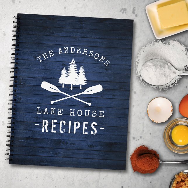 Rustic Lake House Boat Oars Trees Blue Wood Recipe Notebook (Several sizes and inside page designs to choose from)