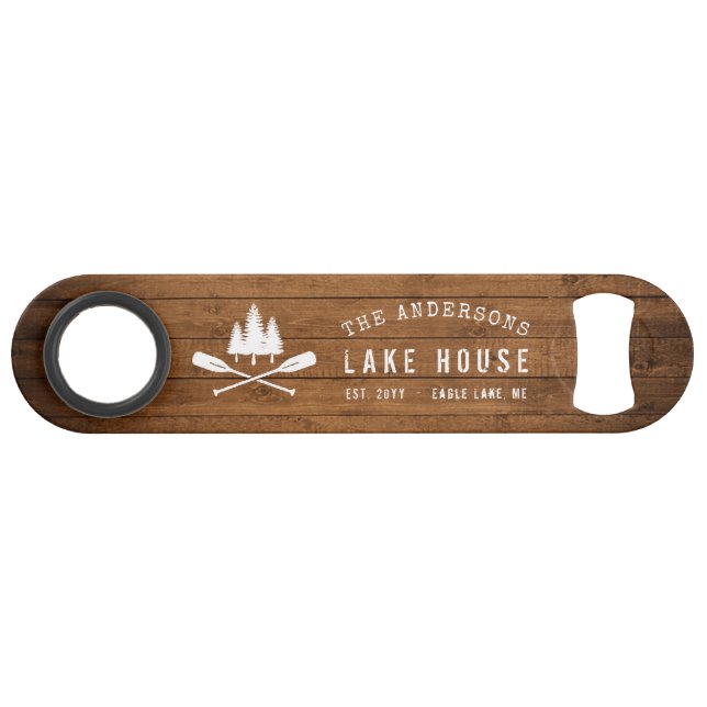 Rustic Lake House Boat Oars Trees Wood Print Bar Key (Front (Horizontal))