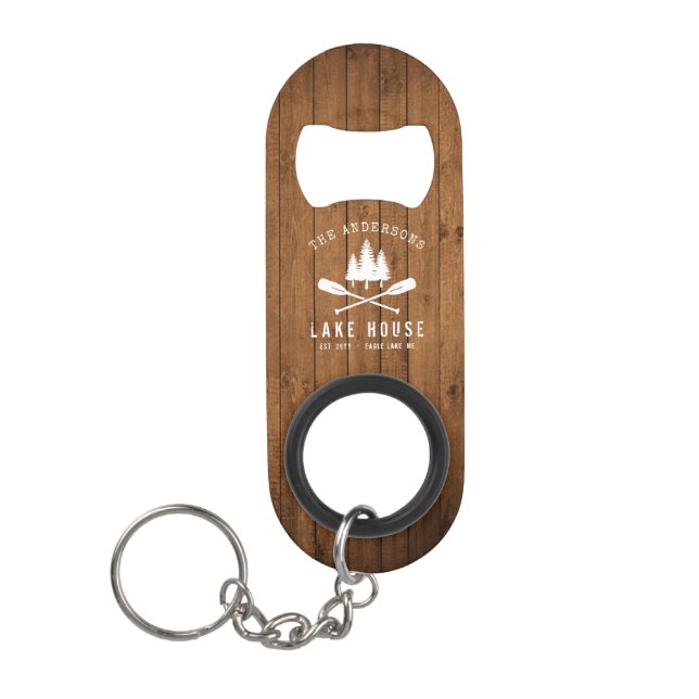 Rustic Lake House Boat Oars Trees Wood Print Keychain Bottle Opener (Front)