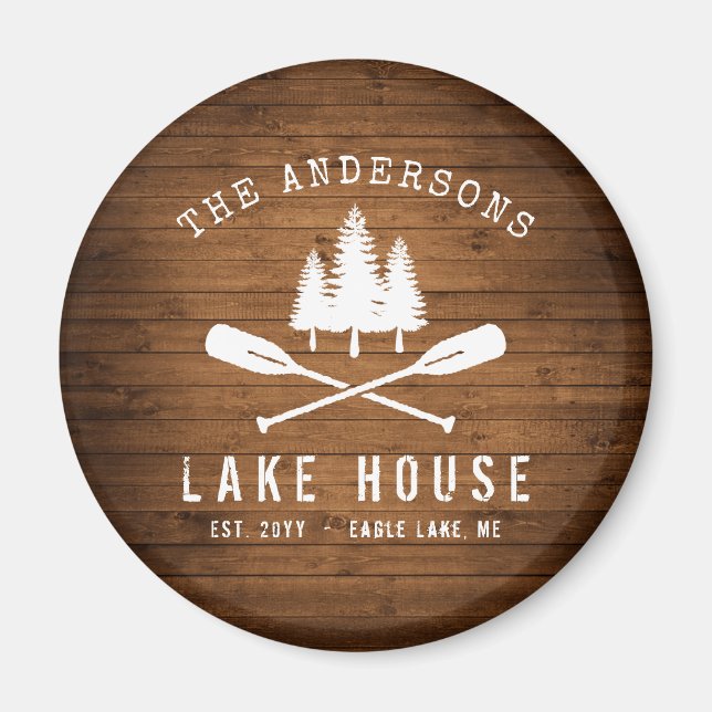 Rustic Lake House Boat Oars Trees Wood Print Magnet (Front)