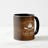 Rustic Lake House Boat Oars Trees Wood Print