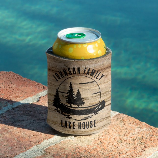 Rustic Lake House Custom Family Name  Can Cooler (In Situ Pool)