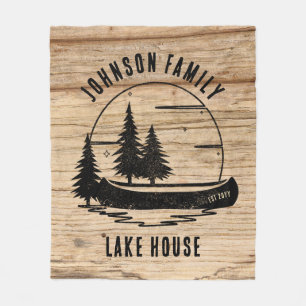 Rustic Lake House Custom Family Name Fleece Blanket