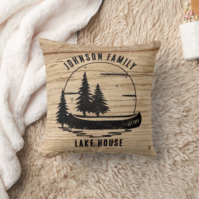 Rustic Lake House Custom Family Name  Throw Pillow (Blanket)