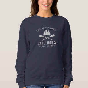 Rustic Lake House Family Name Boat Oars Trees Sweatshirt