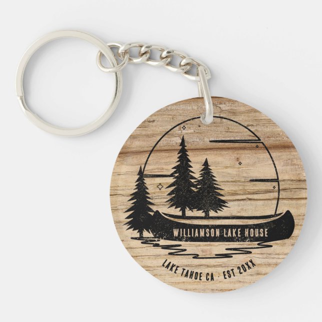 Rustic Lake House Nature Custom Family Name  Keychain (Front)