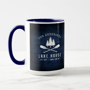 Rustic Lake House Oars Trees Blue Wood Print Large Mug