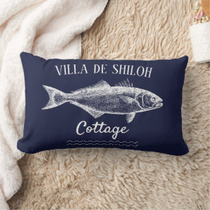Rustic Lake House Trout Blue Lumbar Pillow