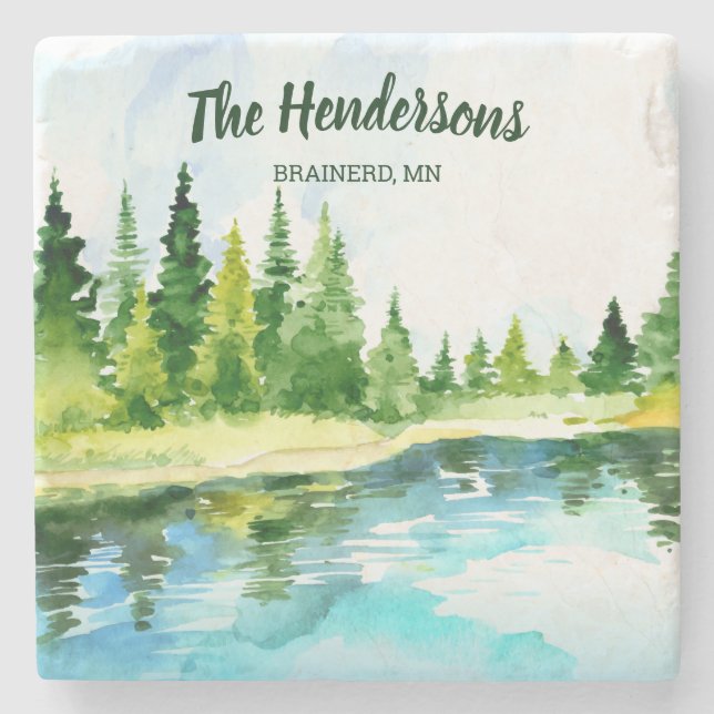 Rustic Lake House Your Name Location Personalized  Stone Coaster (Front)