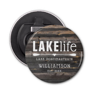 Rustic Lake Life Paddles Personalized Bottle Opener