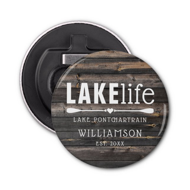 Rustic Lake Life Paddles Personalized Bottle Opener (Front)