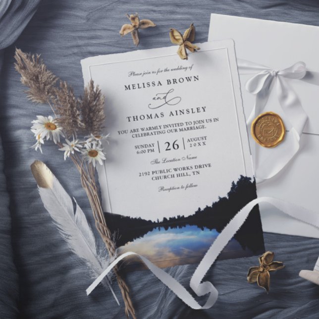 Rustic Lake Reflections Lakeside Elegant Wedding Invitation (Creator Uploaded)
