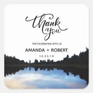 ©Rustic Lake Reflections Lakeside Wedding Favour Square Sticker