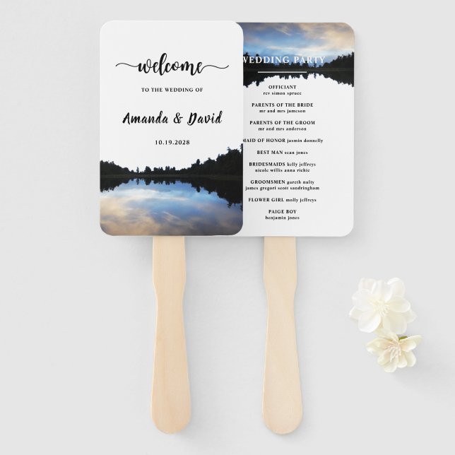 ©Rustic Lake Reflections Lakeside Wedding Hand Fan (Front and Back)