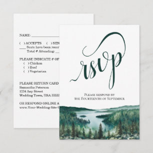 Rustic Lake Tahoe Elegant Script Wedding RSVP Card