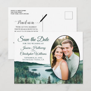Rustic Lake Tahoe Oval Photo Save The Date Announcement Postcard