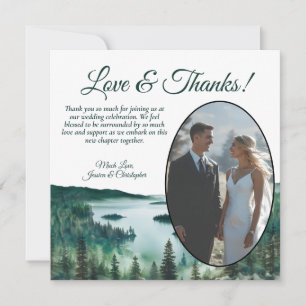 Rustic Lake Tahoe Watercolor Oval Photo Wedding Thank You Card