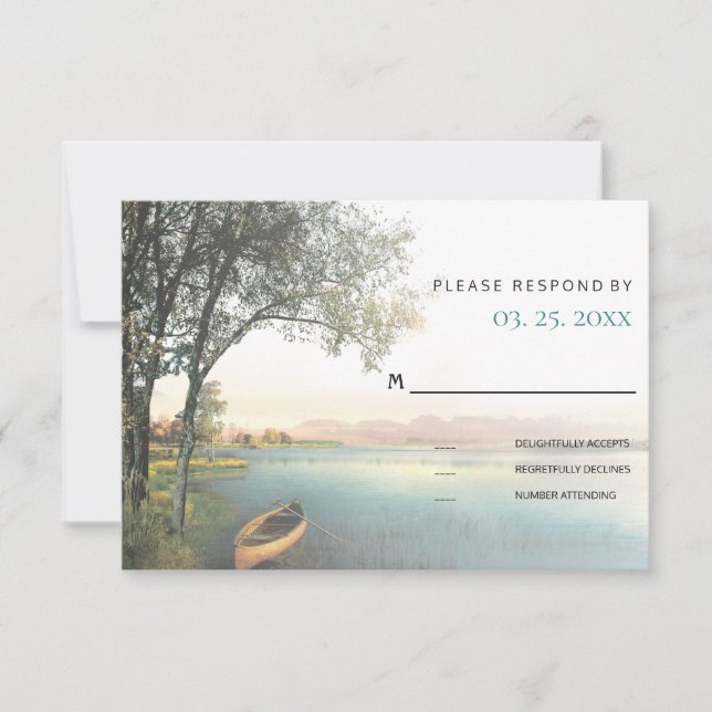 Rustic Lakeside Landscape Wedding Event RSVP Card (Front)