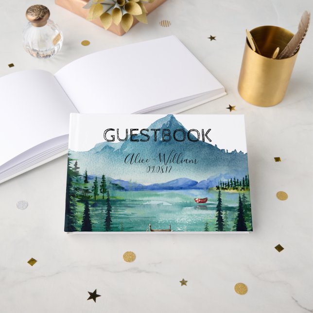 Rustic Lakeside Mariage Livre d'invité personnalis (Recto ouvert)